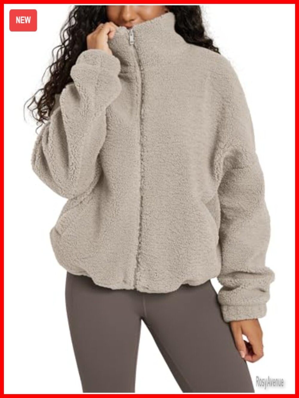 Sherpa Fleece Full Zip Jacket Long Sleeve Warm Cinchable Coat with Pockets